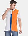 U.S. Polo Assn. White And Orange Colour Block Pique Polo Shirt