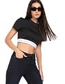 Calvin Klein Women Black Short Sleeve Brand Tape Crop T-Shirt