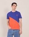 U.S. Polo Assn. Men Blue And Orange Cotton Colour Block T-Shirt