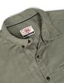 Flying Machine Button-Down Collar Slub Solid Shirt