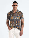 Flying Machine Graphic Print Cuban Collar Shirt