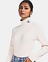 Calvin Klein Women White Striped High Neck Sweater