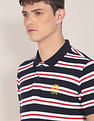 U.S. Polo Assn. Men Black And Red Cotton Striped Polo Shirt