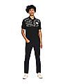 Aeropostale Women Black Cotton Brand Print Polo Shirt