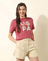U.S. Polo Assn. Women Boxy Fit Brand Printed T-Shirt