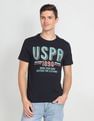U.S. Polo Assn. Men Navy Cotton Brand Print T-Shirt