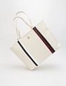 Tommy Hilfiger Striped Beige Pu Tote Bag