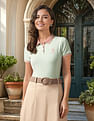 U.S. Polo Assn. Women Contrast Striped Collar Solid Polo Shirt