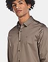 Calvin Klein Men Taupe Slim Fit Satin Stretch Solid Casual Shirt