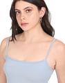 Calvin Klein Jeans Women Light Spaghetti Strap Brand Tape Crop Top