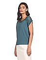Aeropostale Women Teal Round Neck Crochet Insert Top