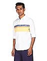 Aeropostale Men White And Yellow Spread Collar Striped Casual Shirt