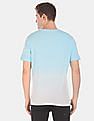Aeropostale Men Light Blue And White Ombre Dyed Cotton T-Shirt